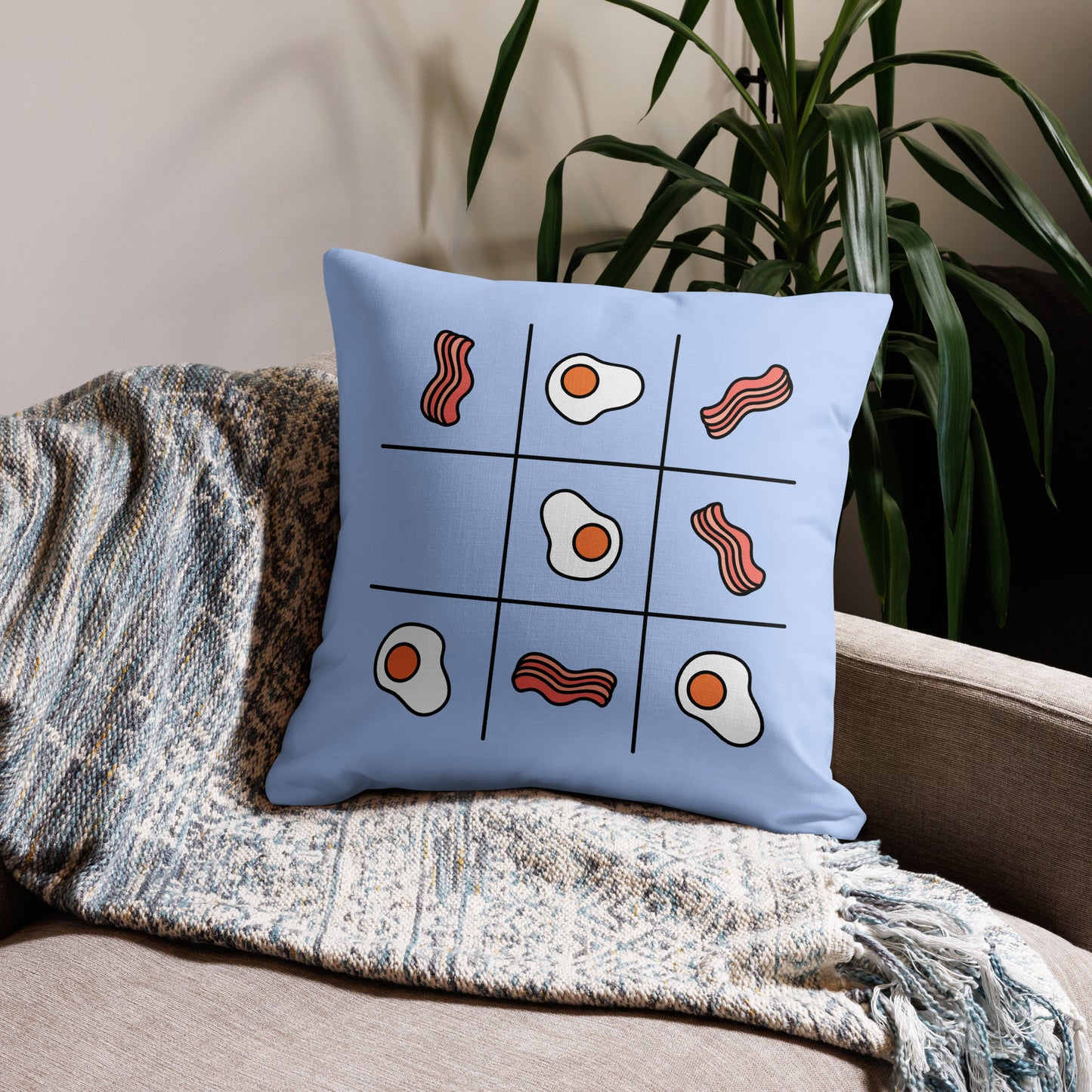 BRUNCHING Tic Tac Toe Pillow Case - 22" x 22"